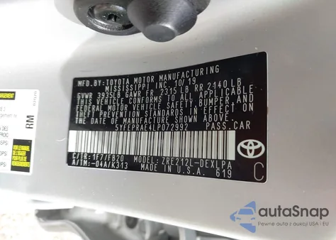 2020 Toyota Corolla Le from USA, damaged, VIN 5YFEPRAE4LP072992
